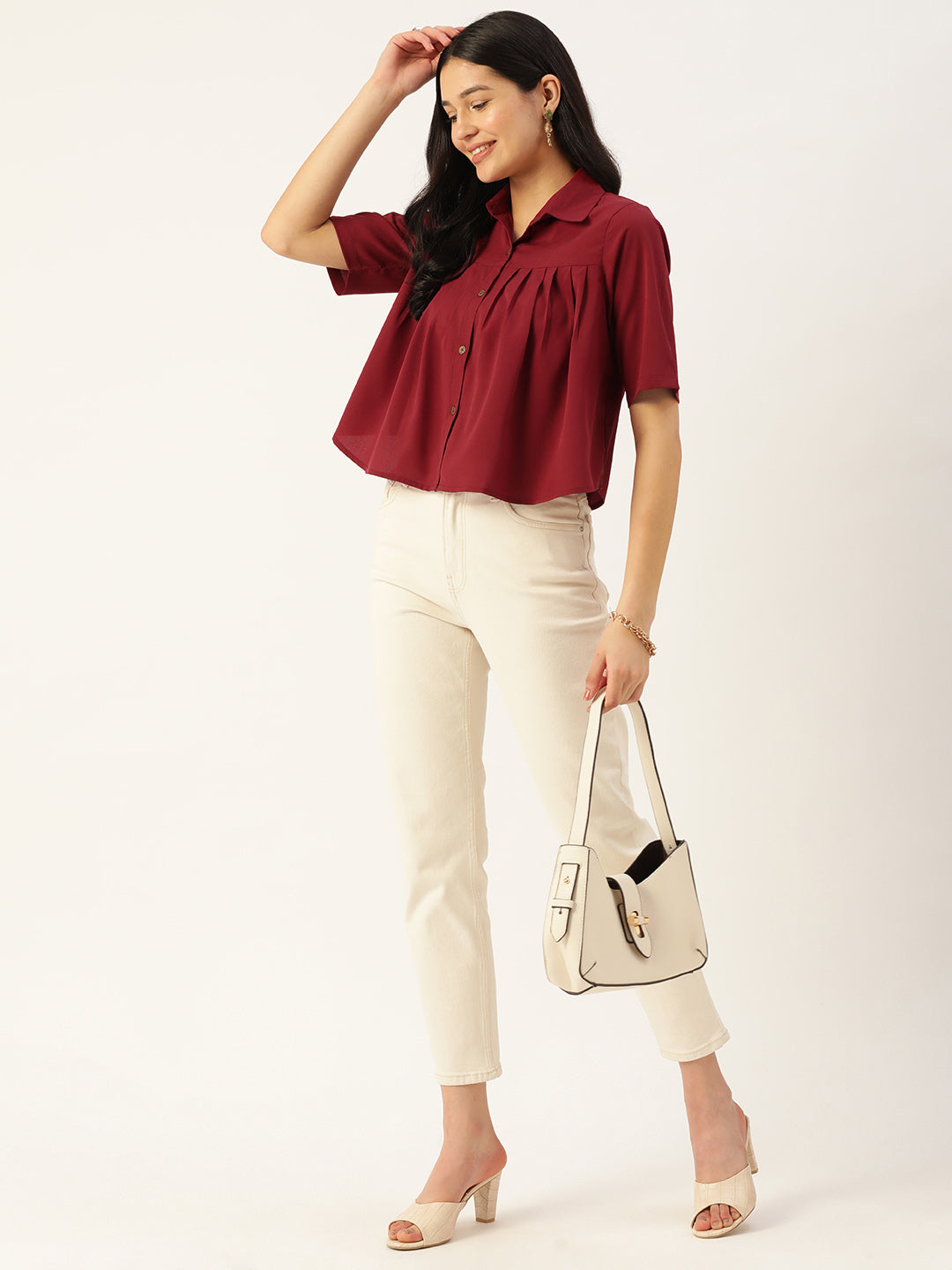 Women Solid Maroon Casual Shirt