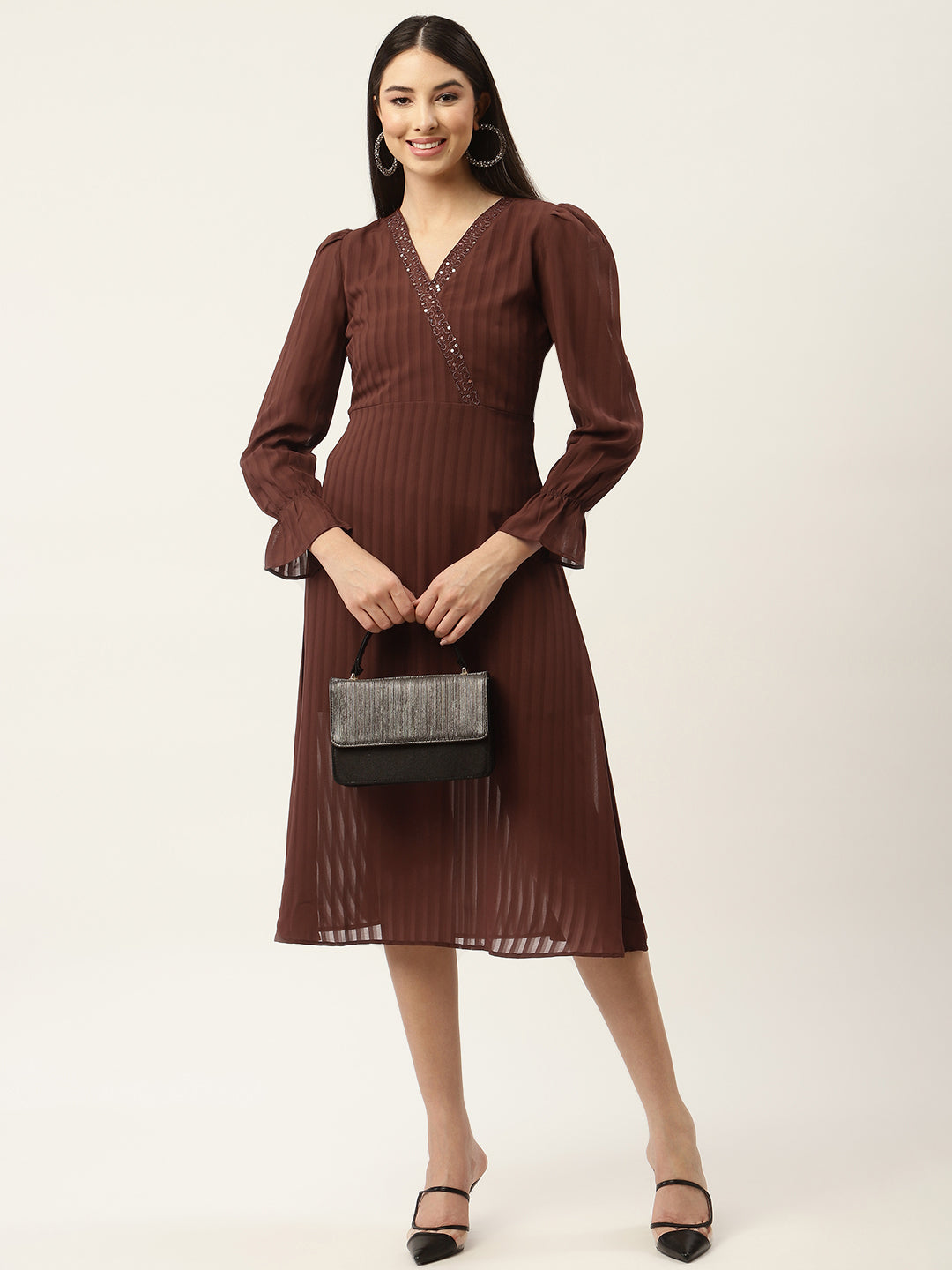 Brown Georgette Midi Dress