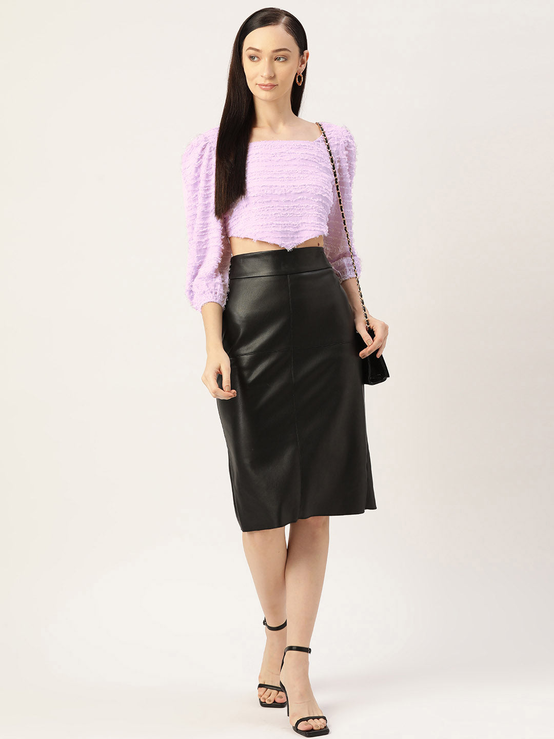 Purple Textured Georgette Crop Top