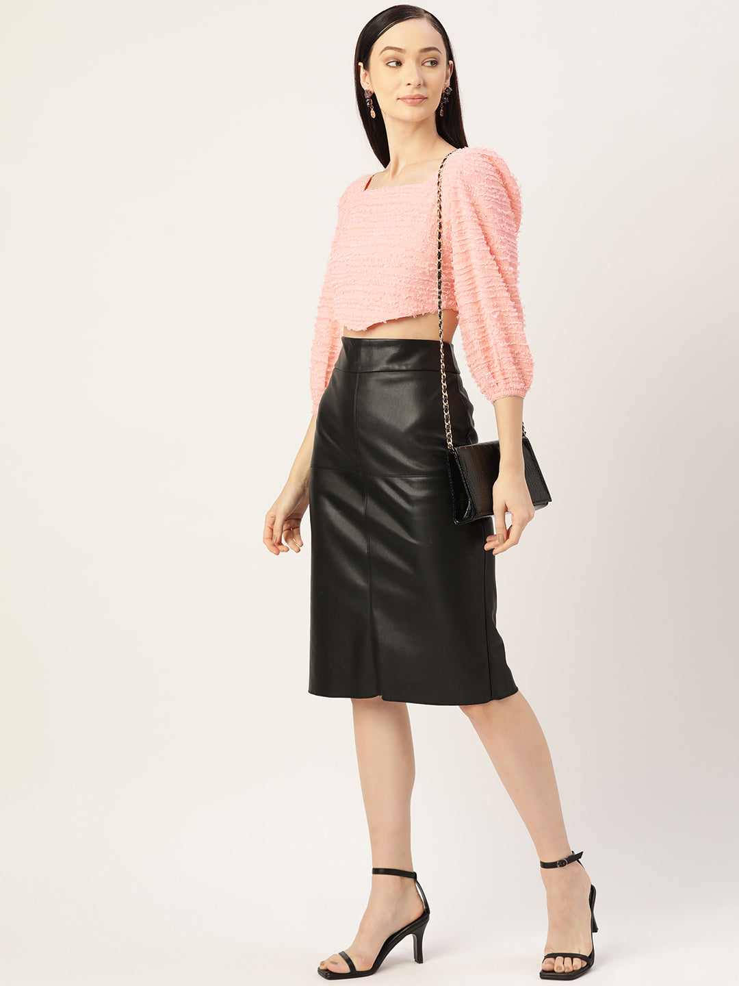 Peach Textured Georgette Crop Top