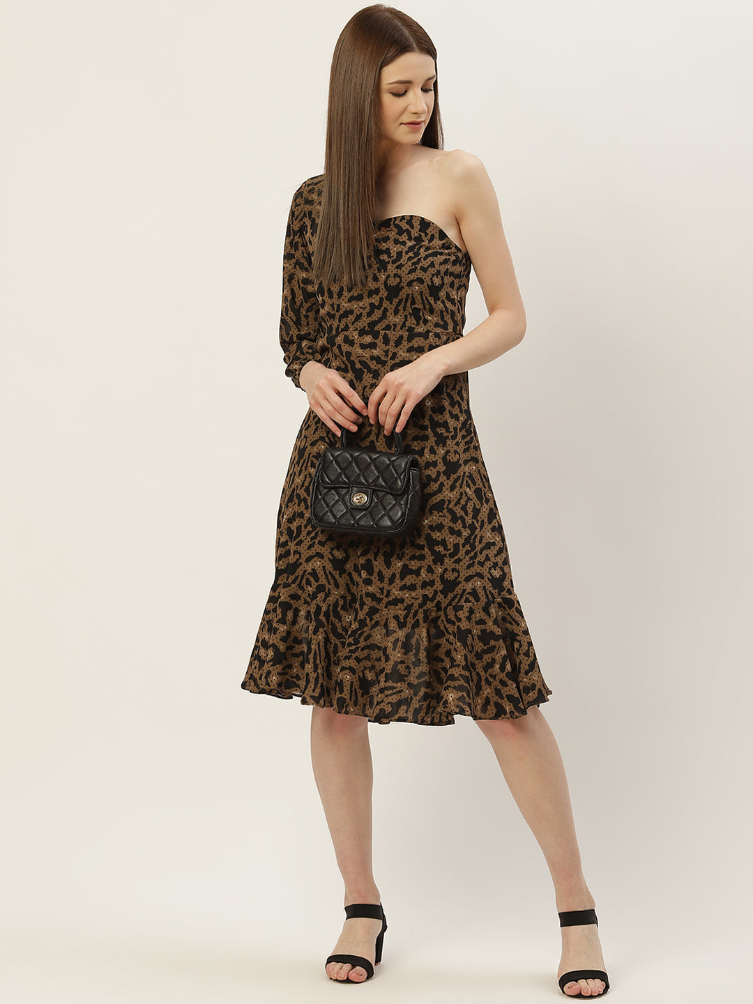 Women Brown and Black Animal Print Dress