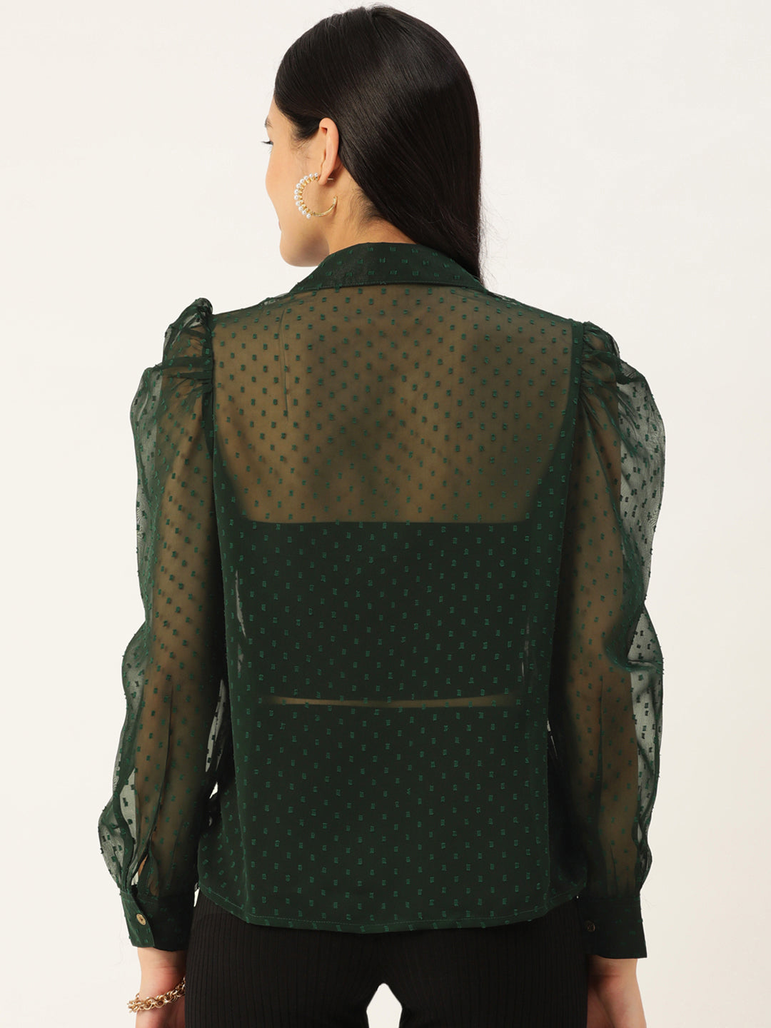 Dark Green Sheer Georgette Party Shirt