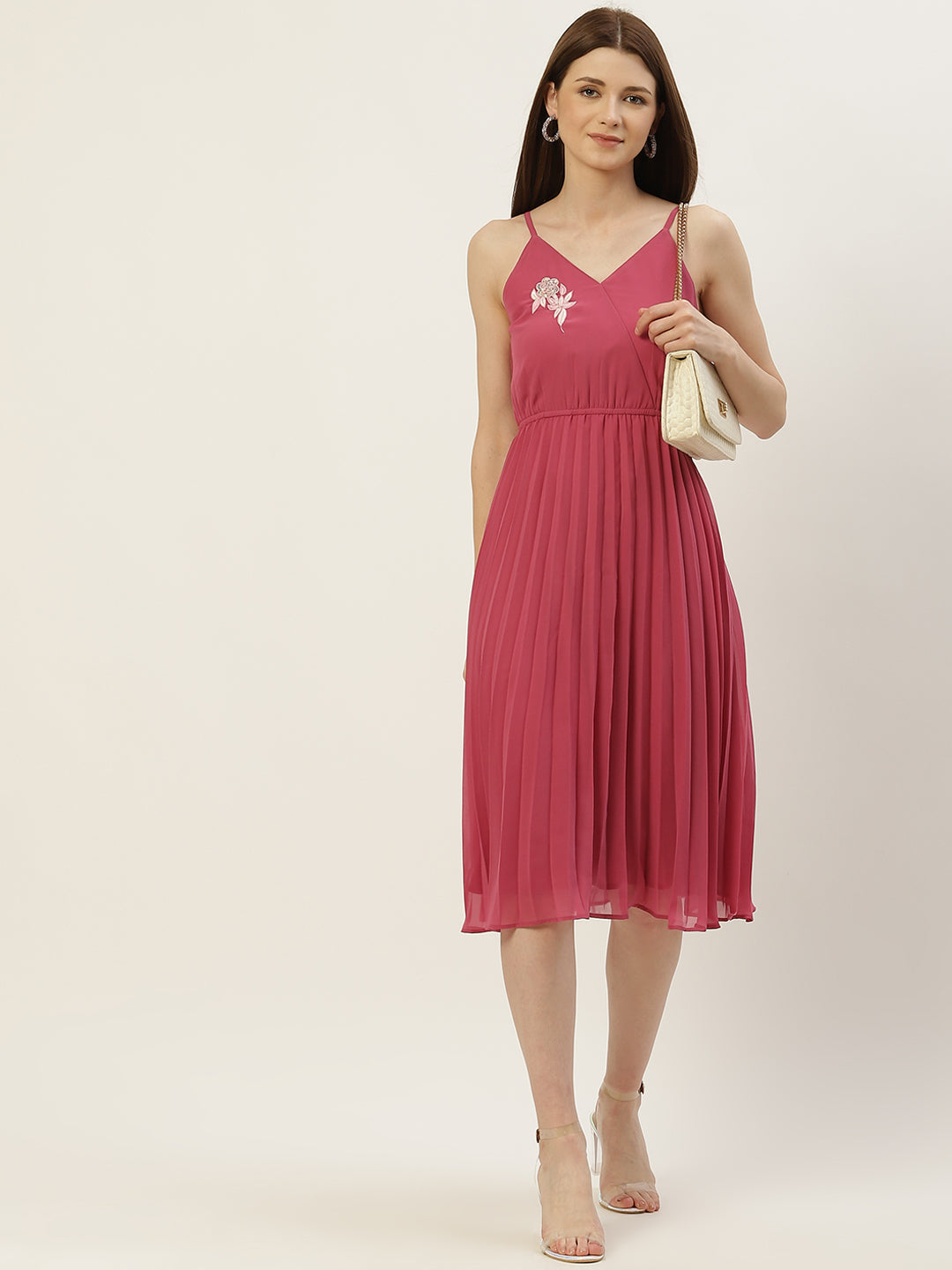 Women Pink Georgette A-Line Midi Dress