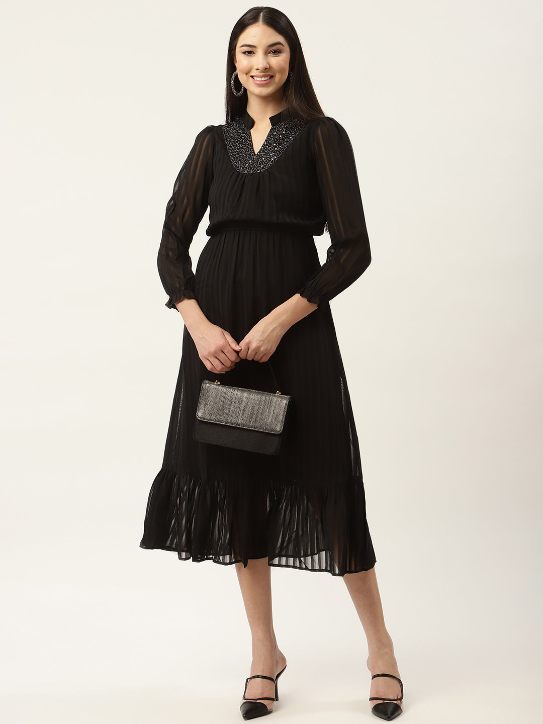 Black Georgette Midi Dress