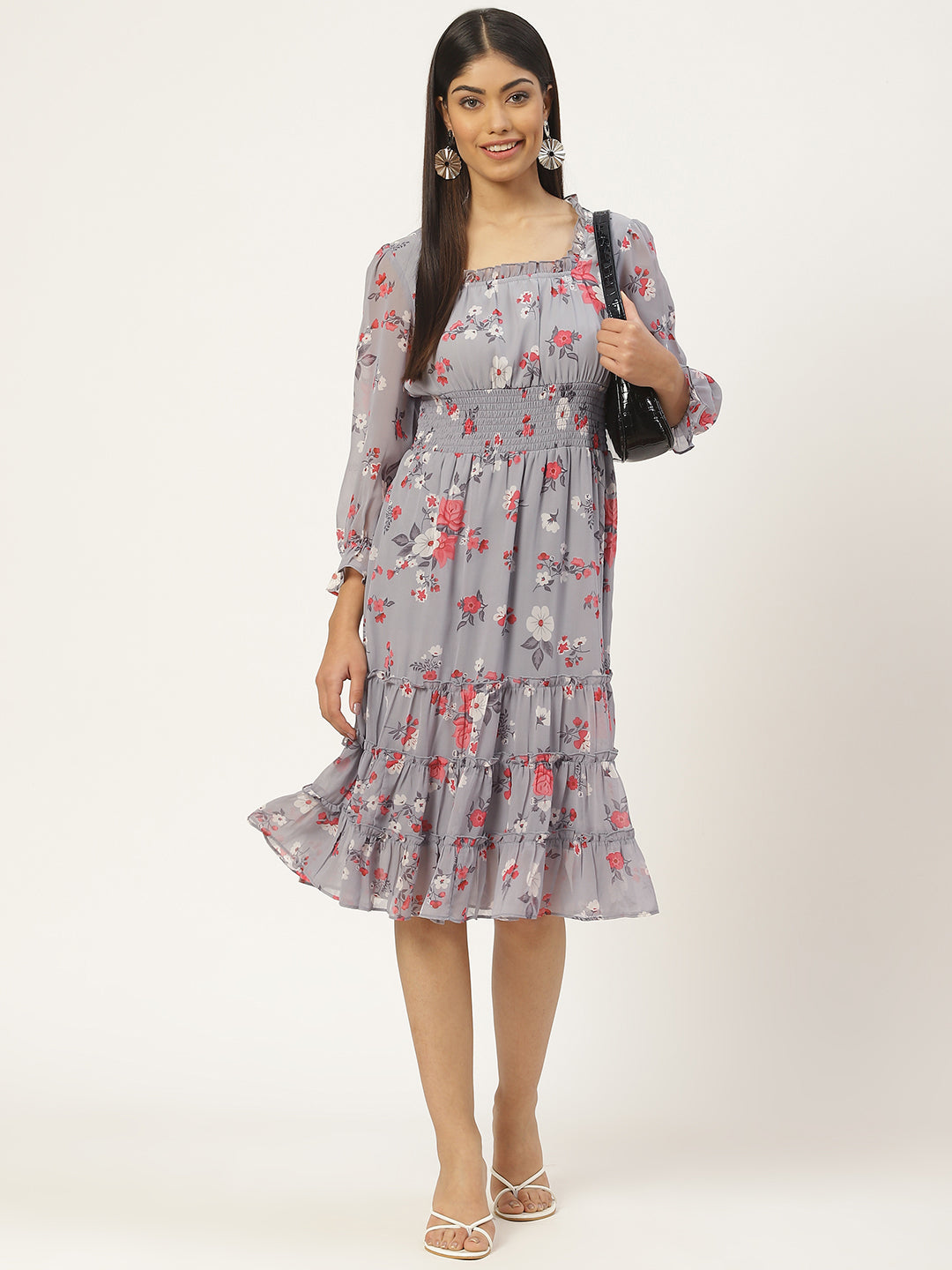 Floral Georgette A-Line Midi Dress