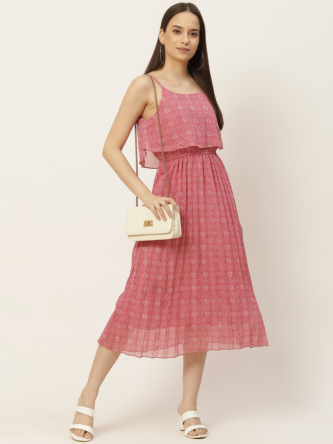 Accordion Pleated Georgette Midi Dress