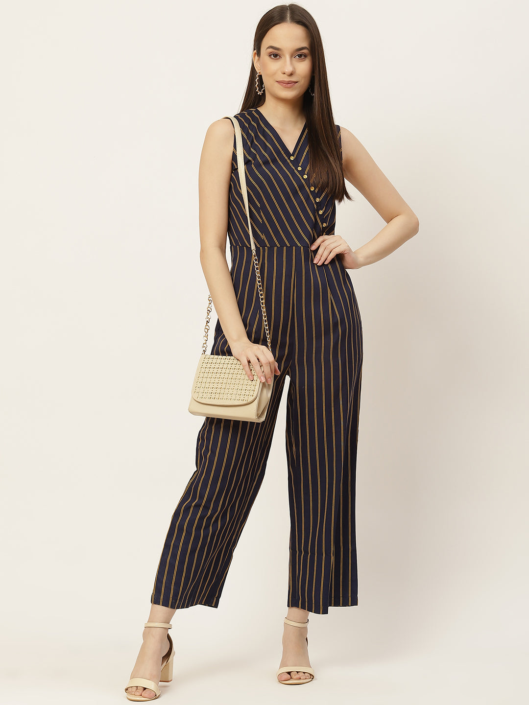 Navy Blue Striped Jumpsuit