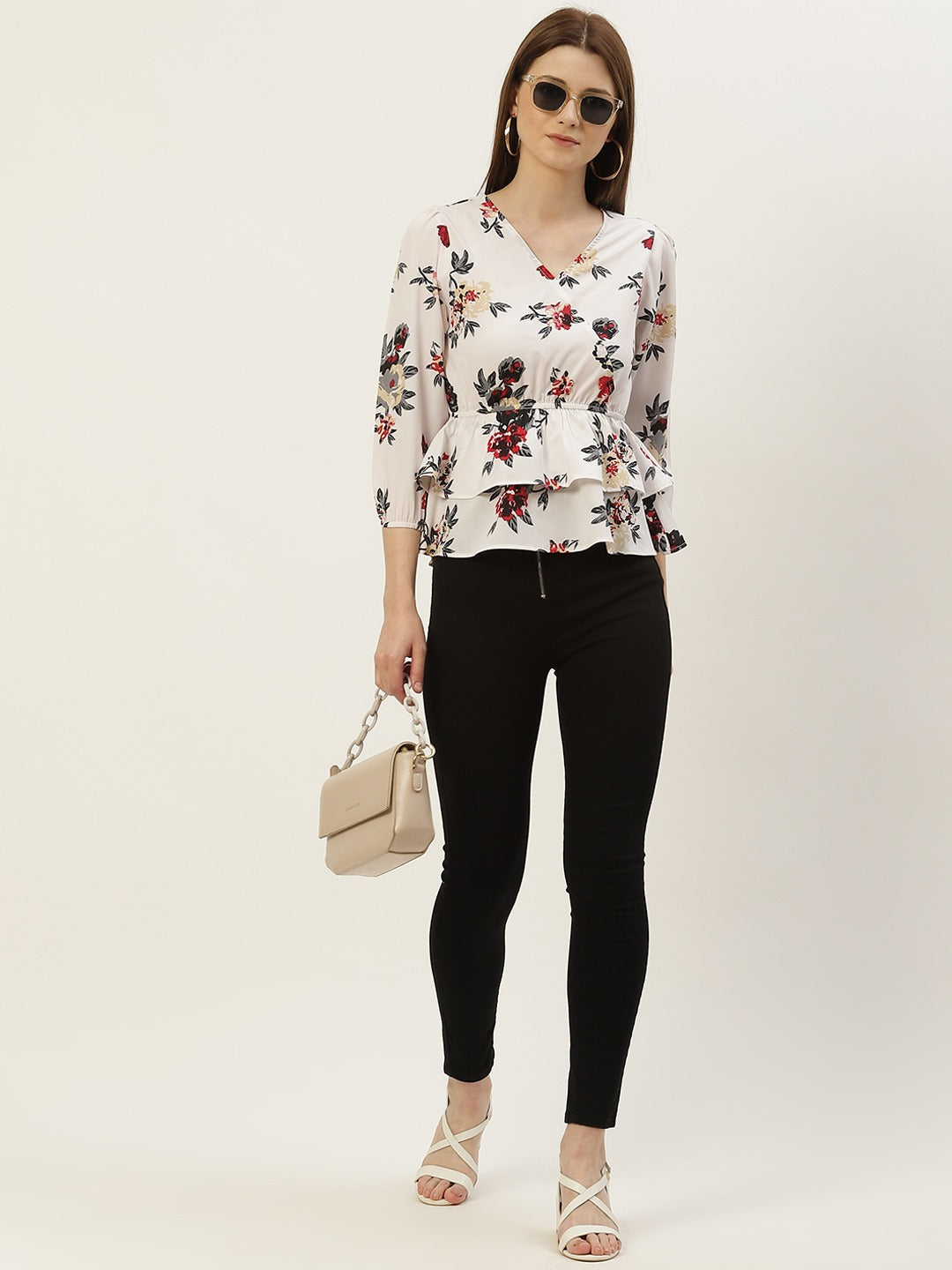 White Floral Printed Top