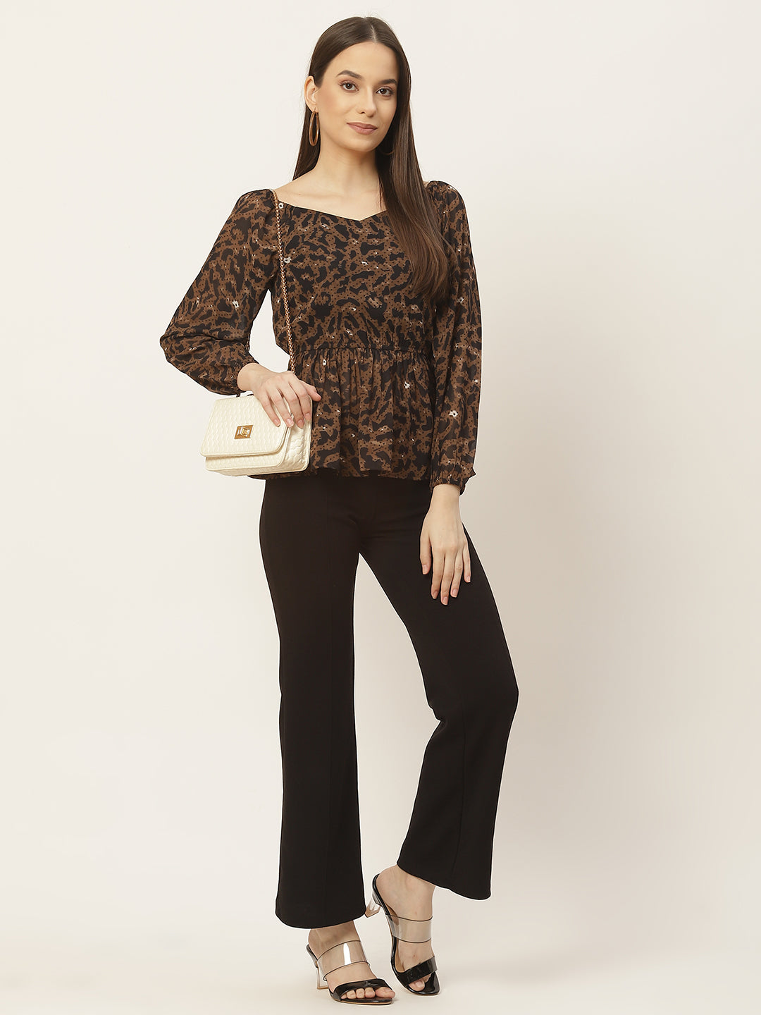 Brown Printed Georgette Top