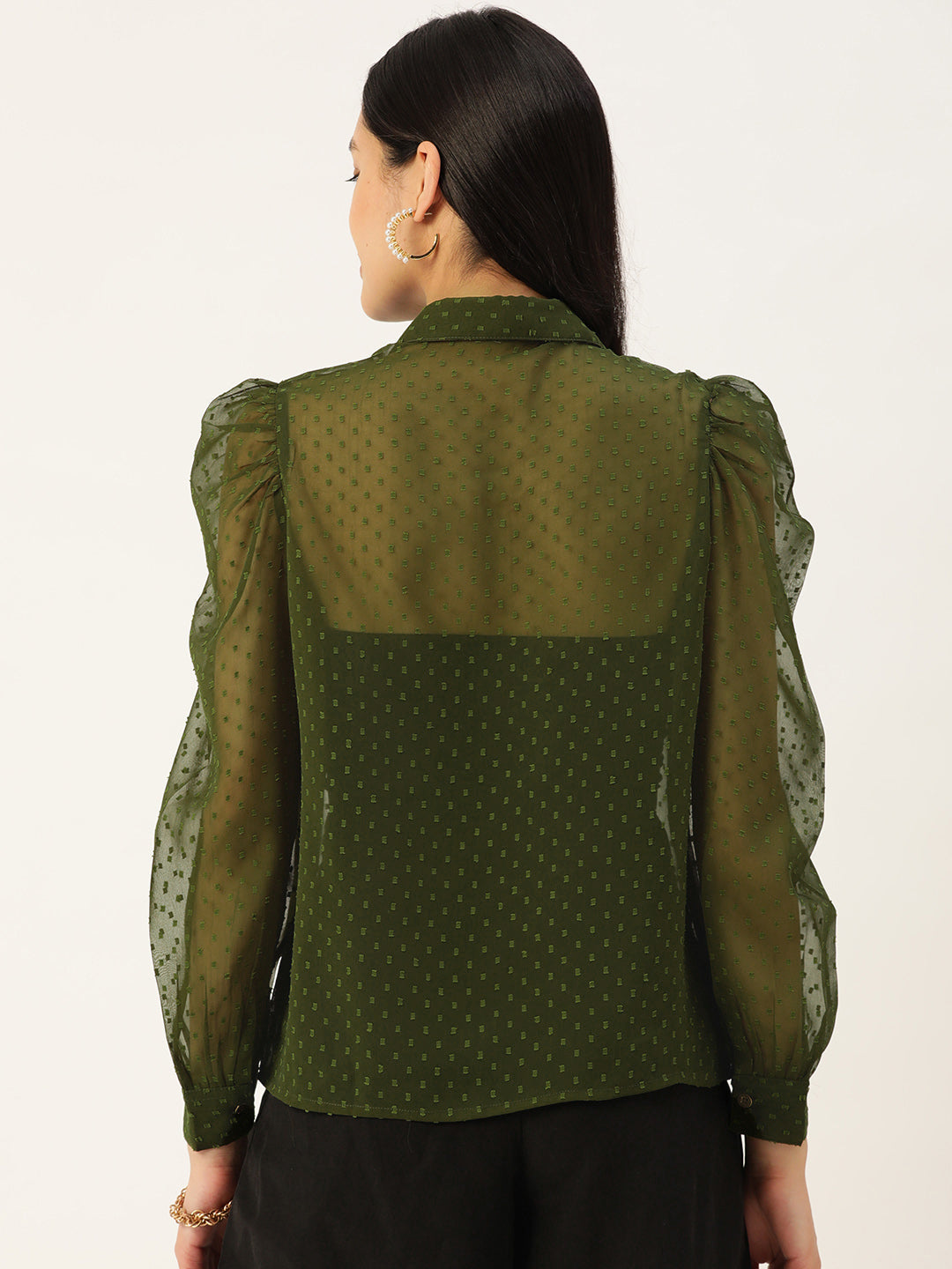 Olive Green Sheer Georgette Party Shirt