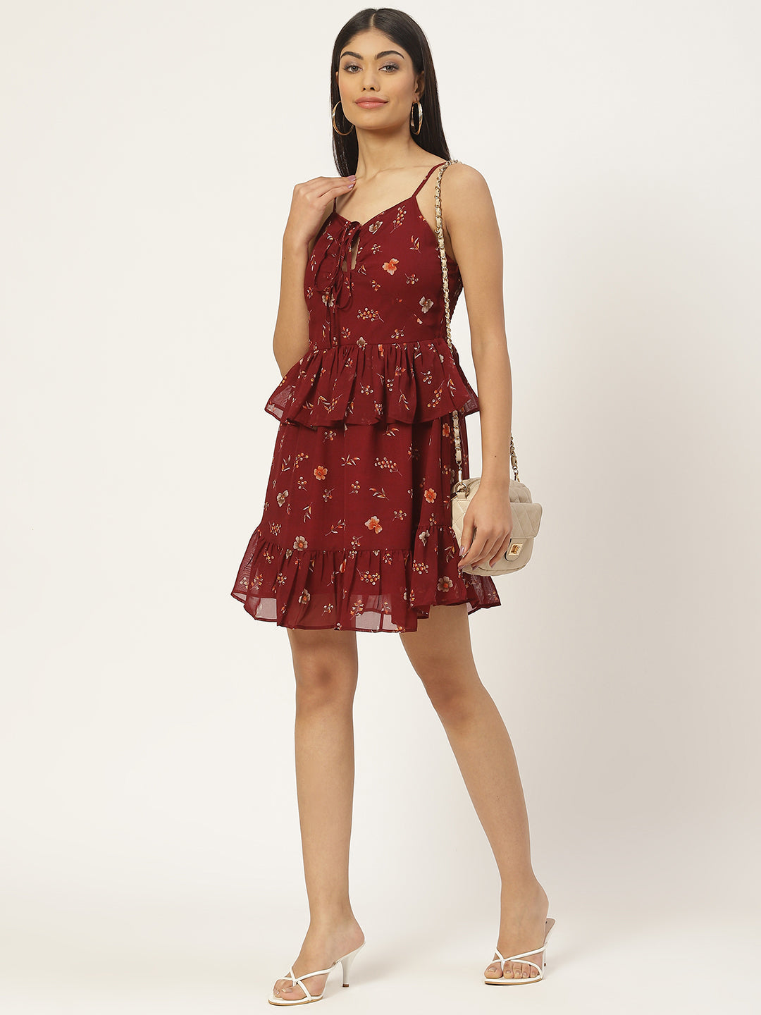 Floral Layered Georgette A-Line Mini Dress