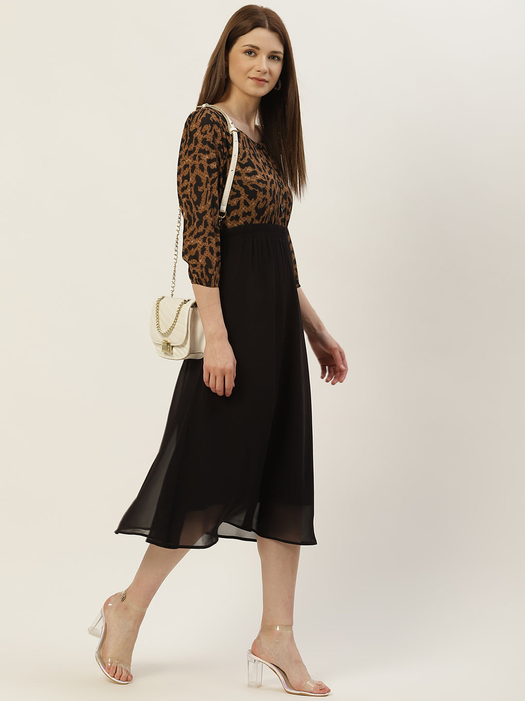 Women Brown and Black Animal Printed Dress