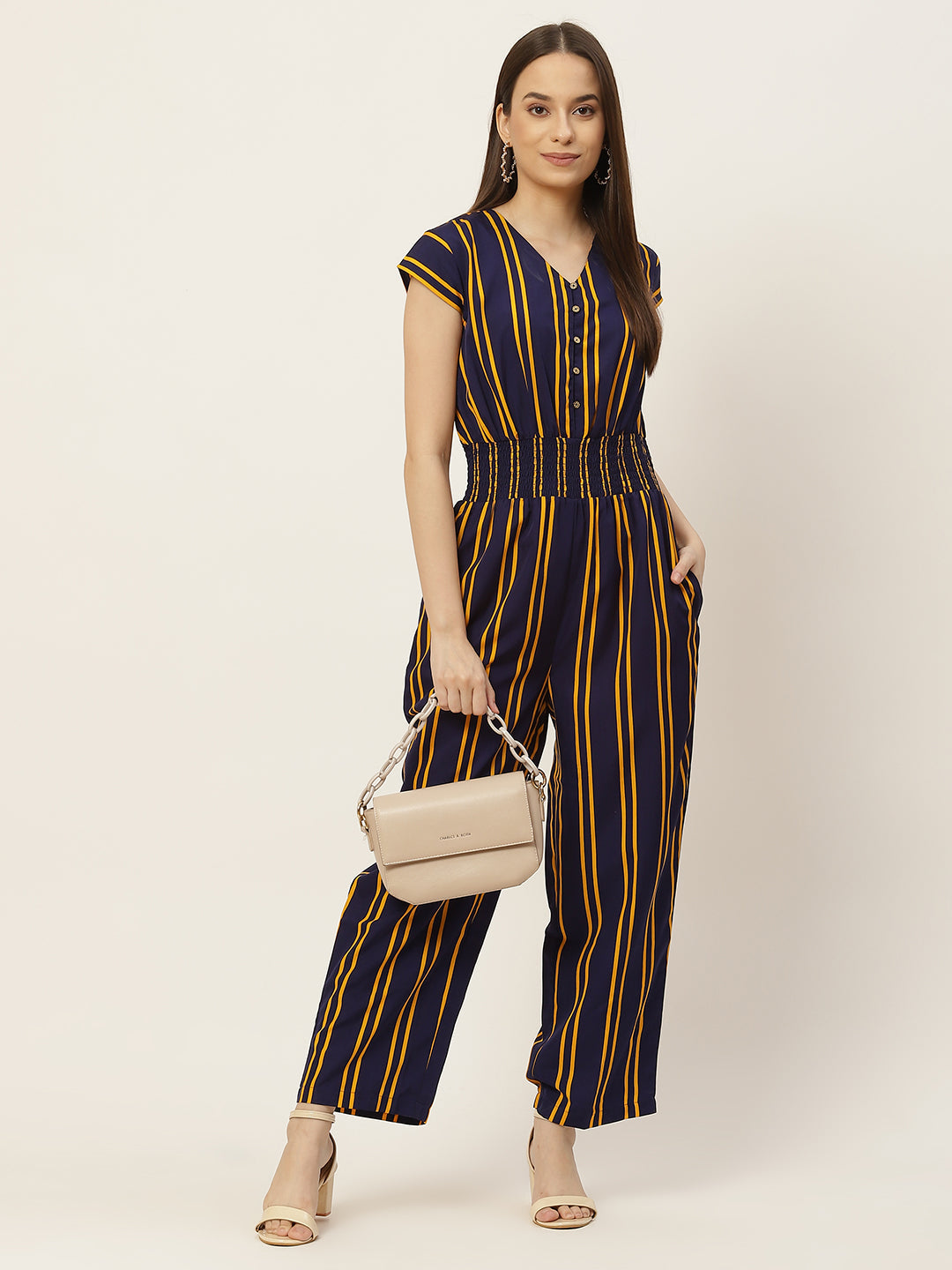 Navy Blue Striped Jumpsuit