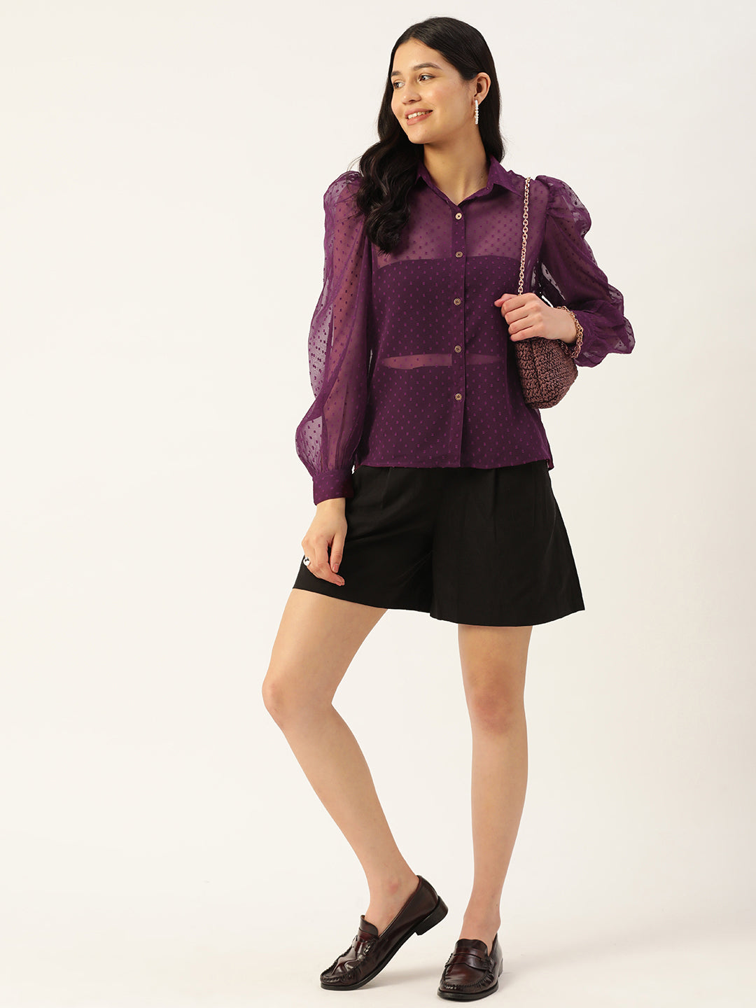 Purple Sheer Georgette Party Shirt