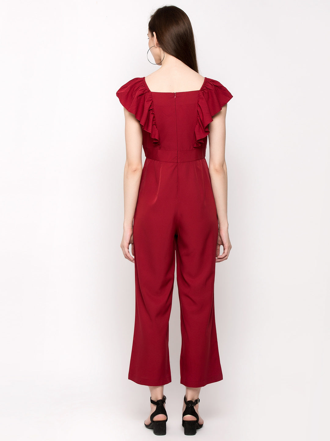 Women Maroon Solid Basic Jumpsuit