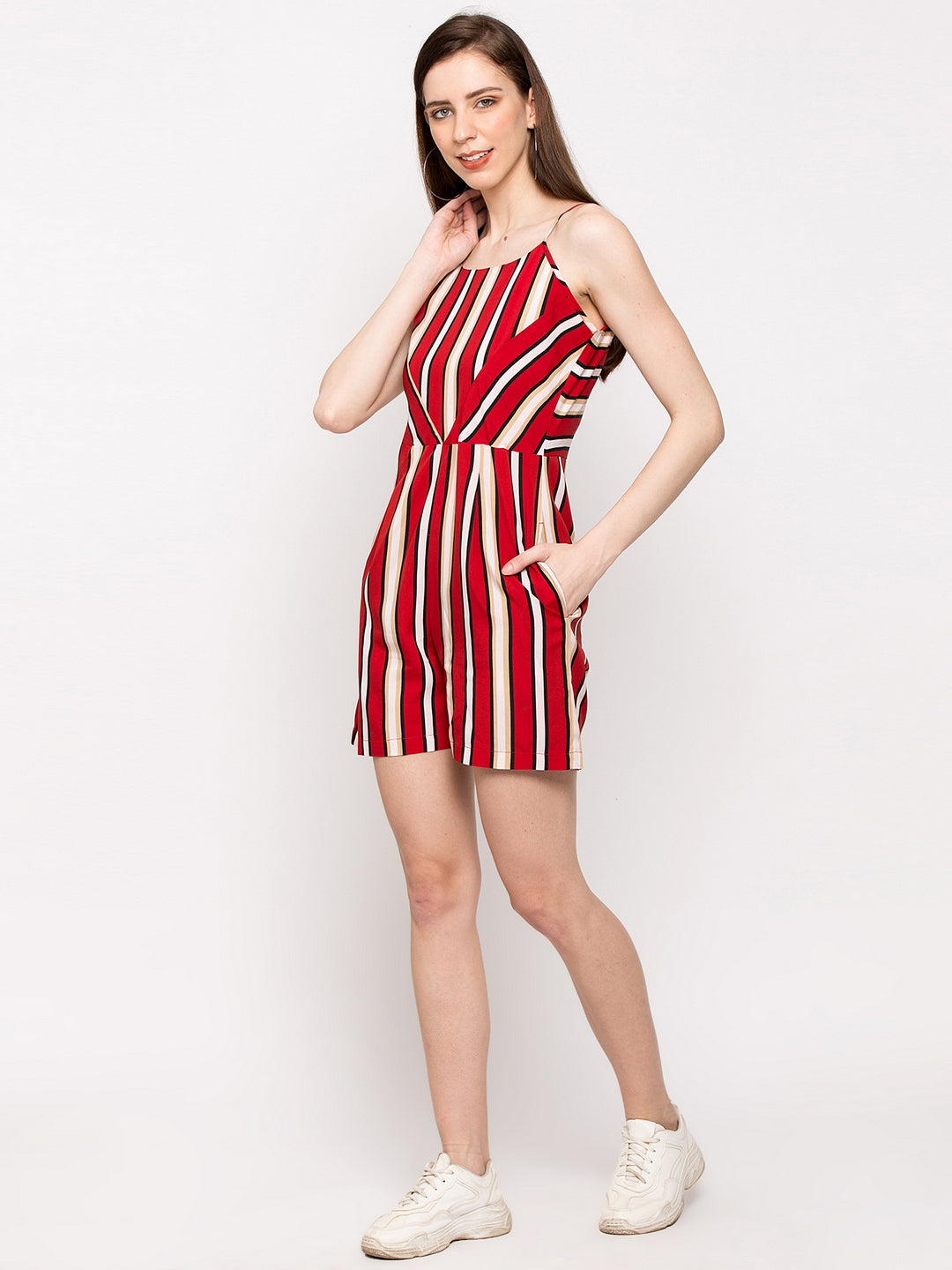 Short Red Striped Jumpsuit