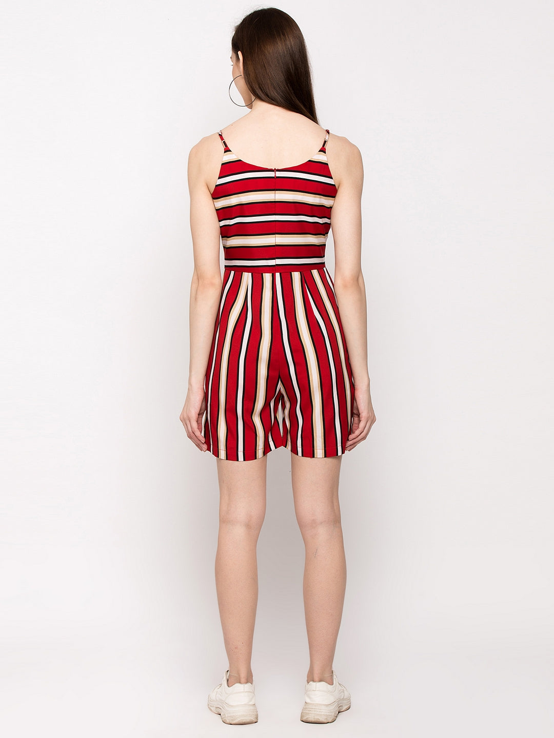 Short Red Striped Jumpsuit