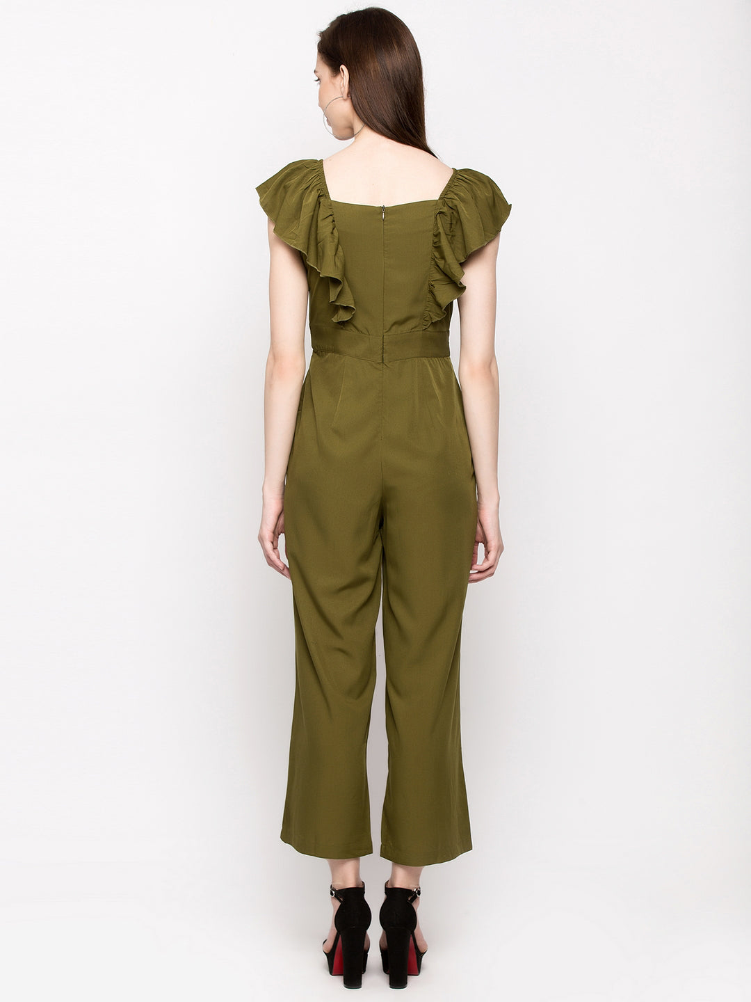 Women Olive Green Solid Basic Jumpsuit