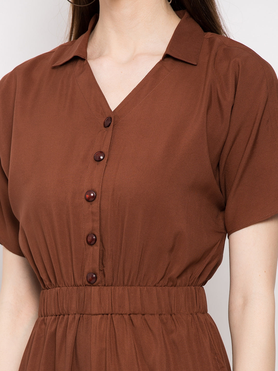 Women Brown Solid Basic Jumpsuit