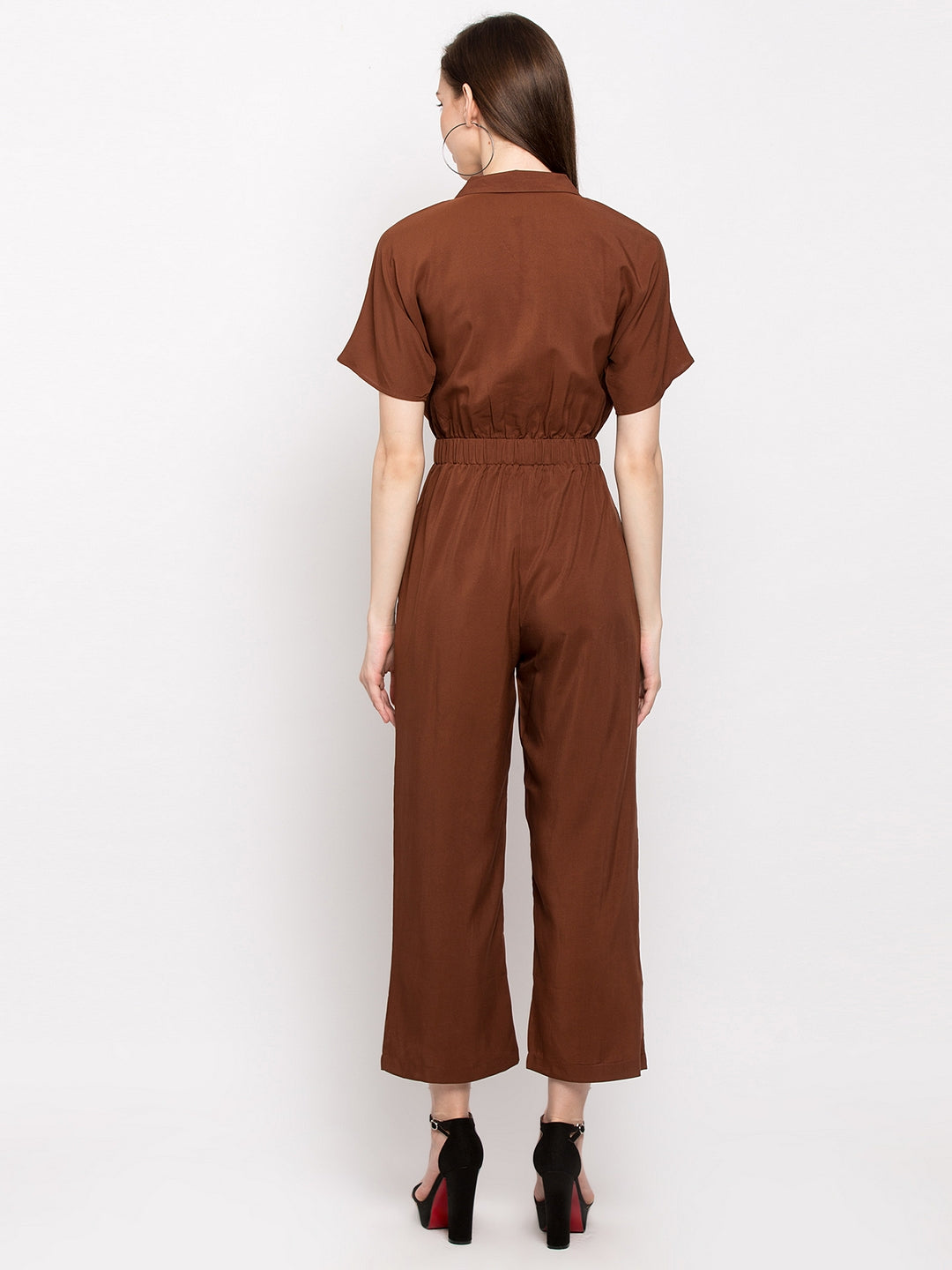 Women Brown Solid Basic Jumpsuit