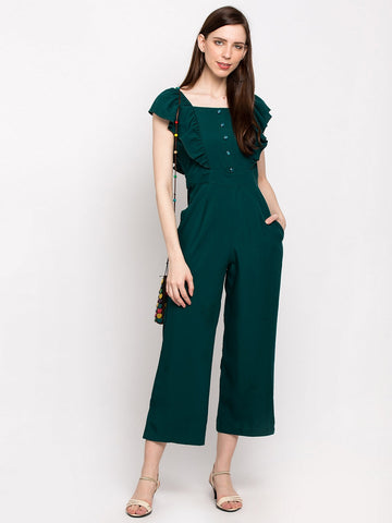 Women Green Solid Basic Jumpsuit