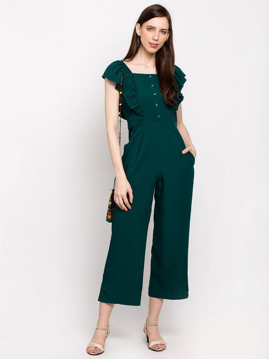 Women Green Solid Basic Jumpsuit