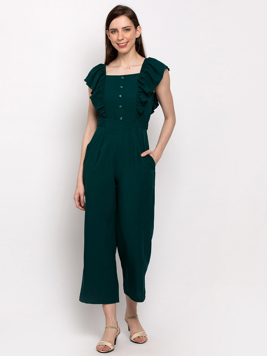 Women Green Solid Basic Jumpsuit