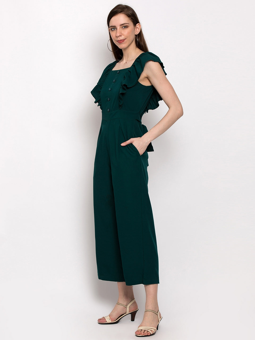 Women Green Solid Basic Jumpsuit