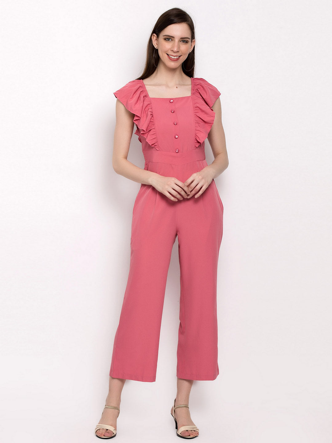 Women Pink Solid Basic Jumpsuit