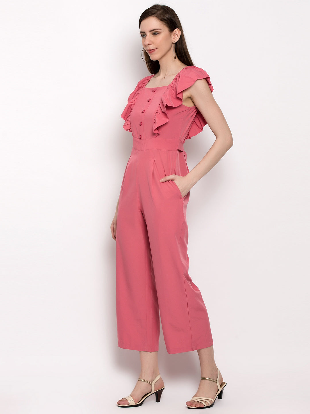 Women Pink Solid Basic Jumpsuit