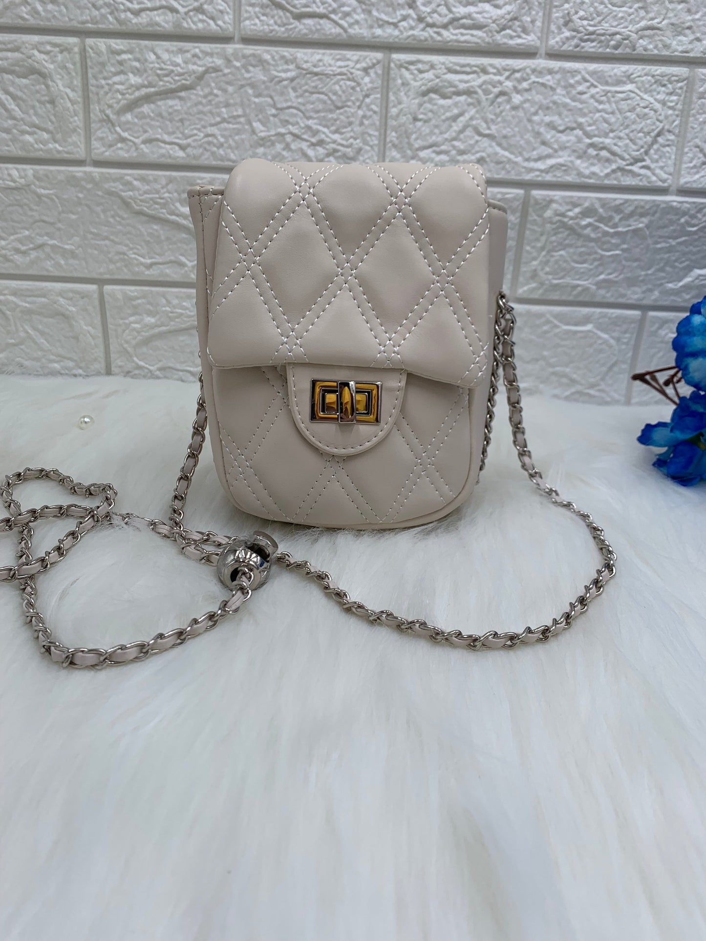 Solid Cream Small Sling Handbag