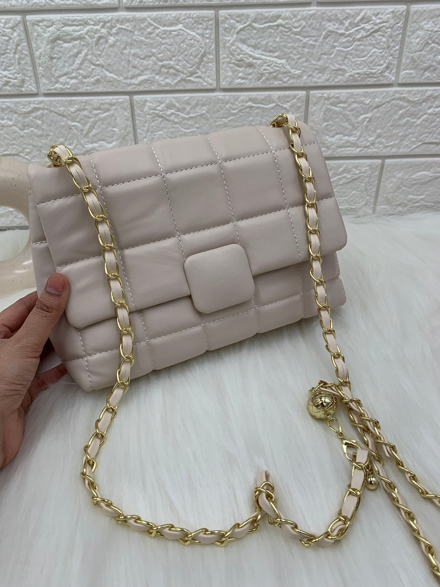 Cream Quilted Shoulder Bag