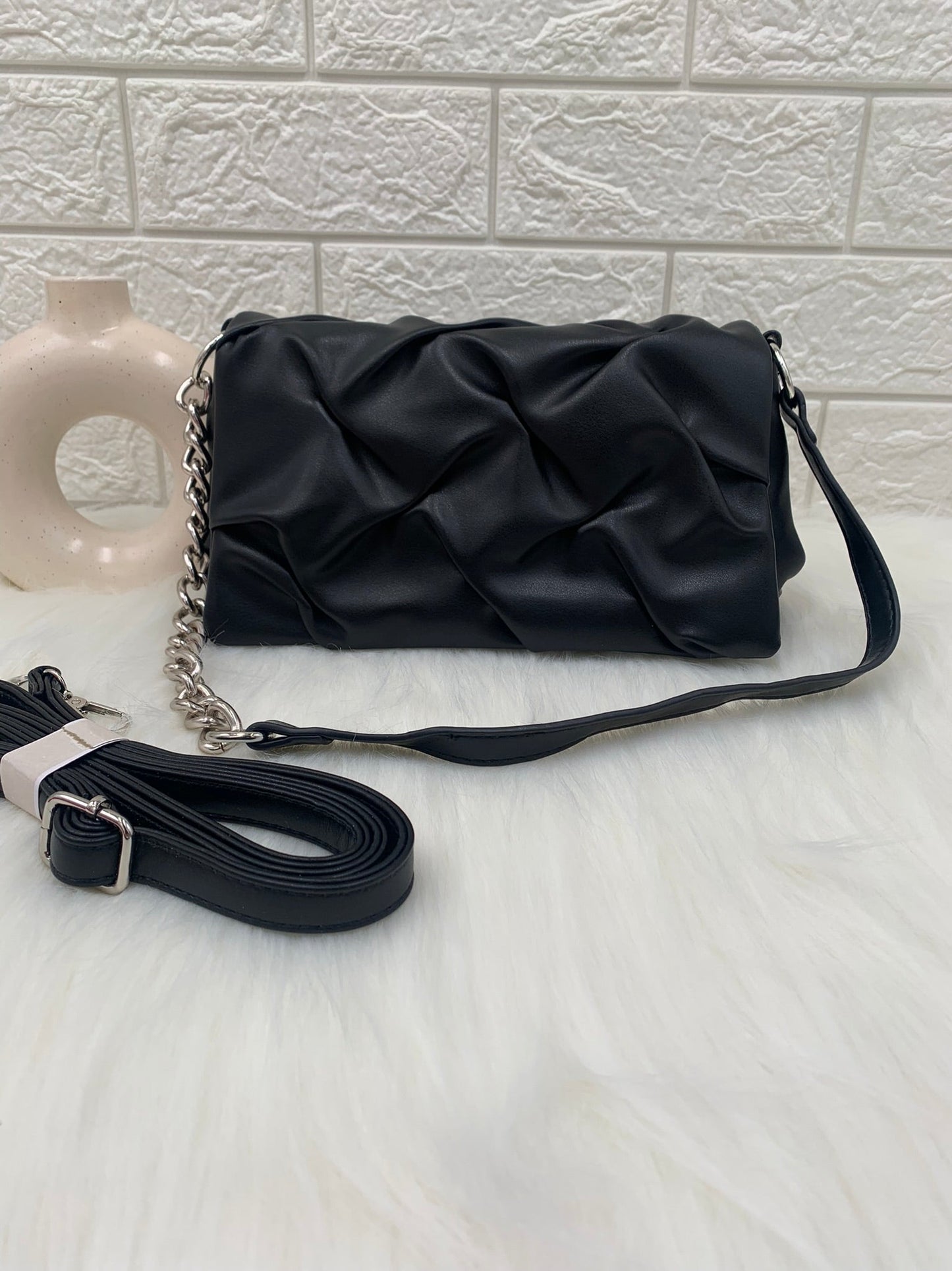 Women Black Structured Handheld Bag