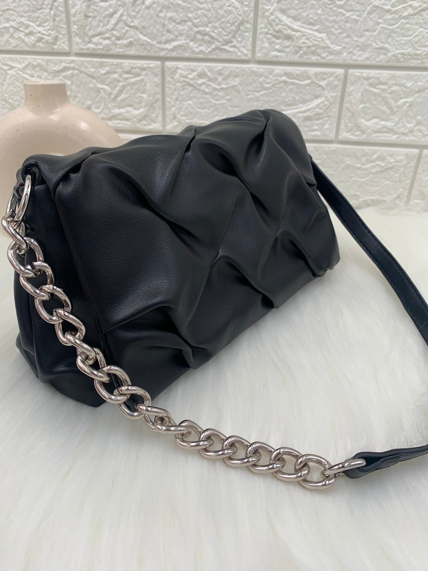 Women Black Structured Handheld Bag