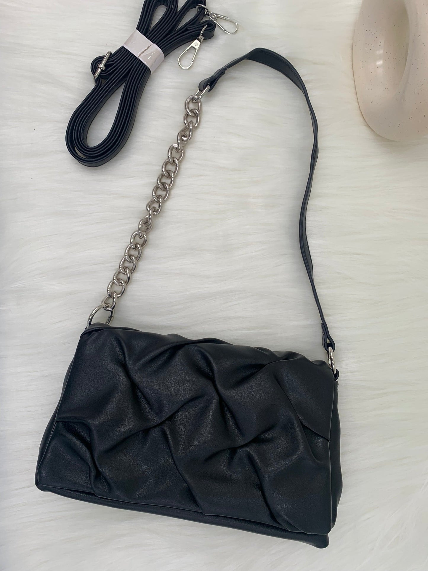 Women Black Structured Handheld Bag