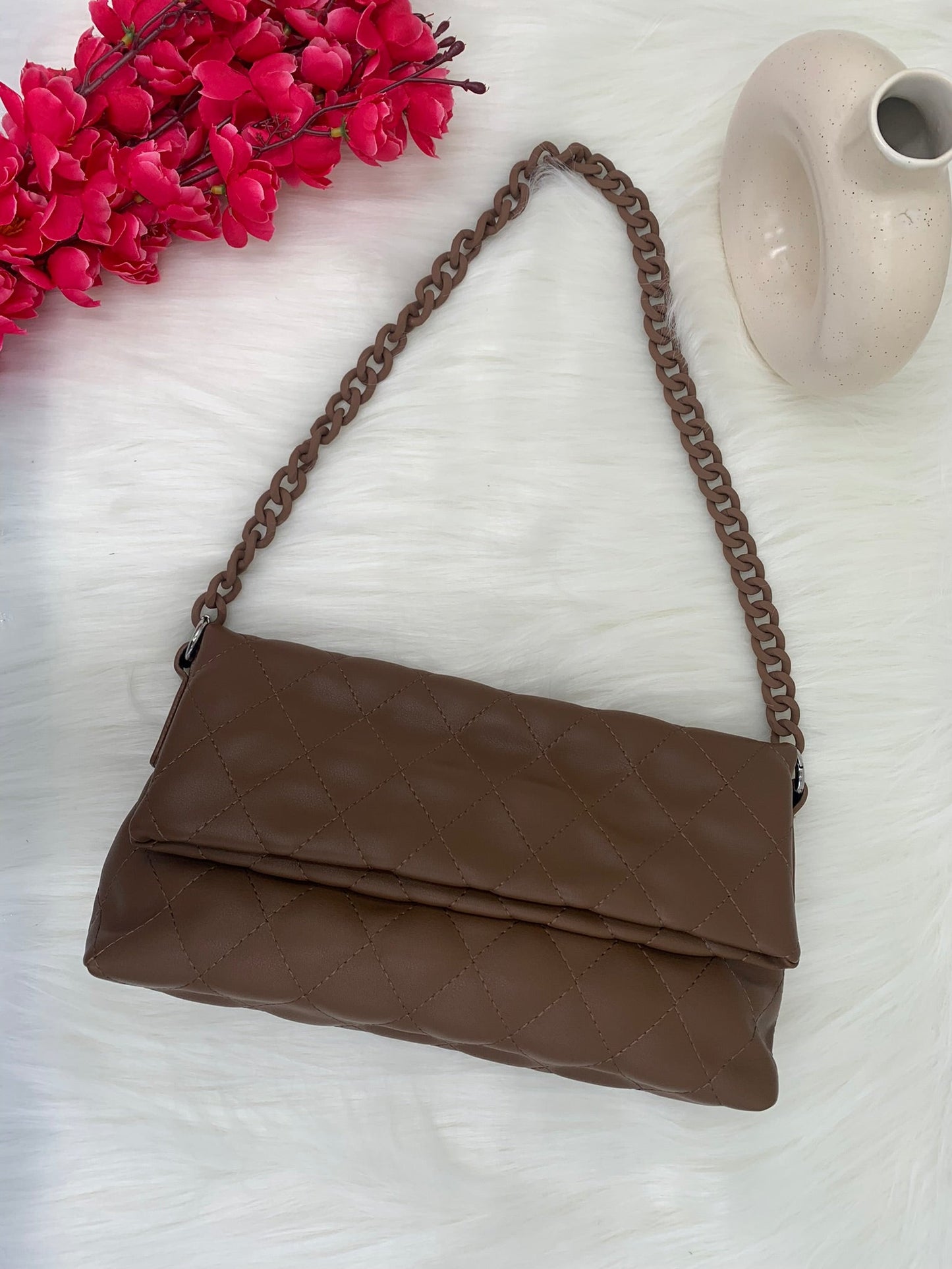 Women Brown Solid Sling Stylish Look With Mate chain Shoulder Bag