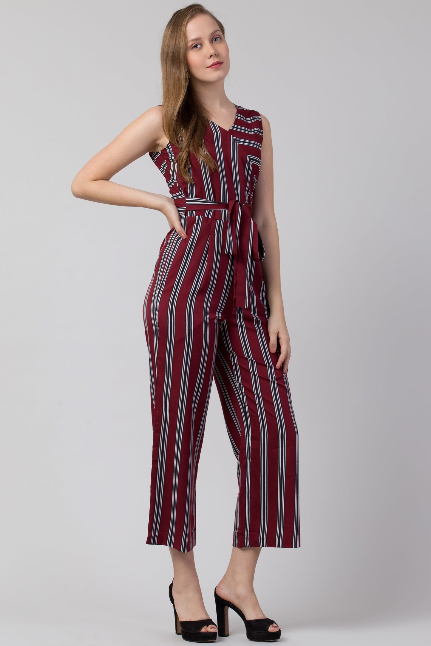 Maroon Striped Jumpsuit