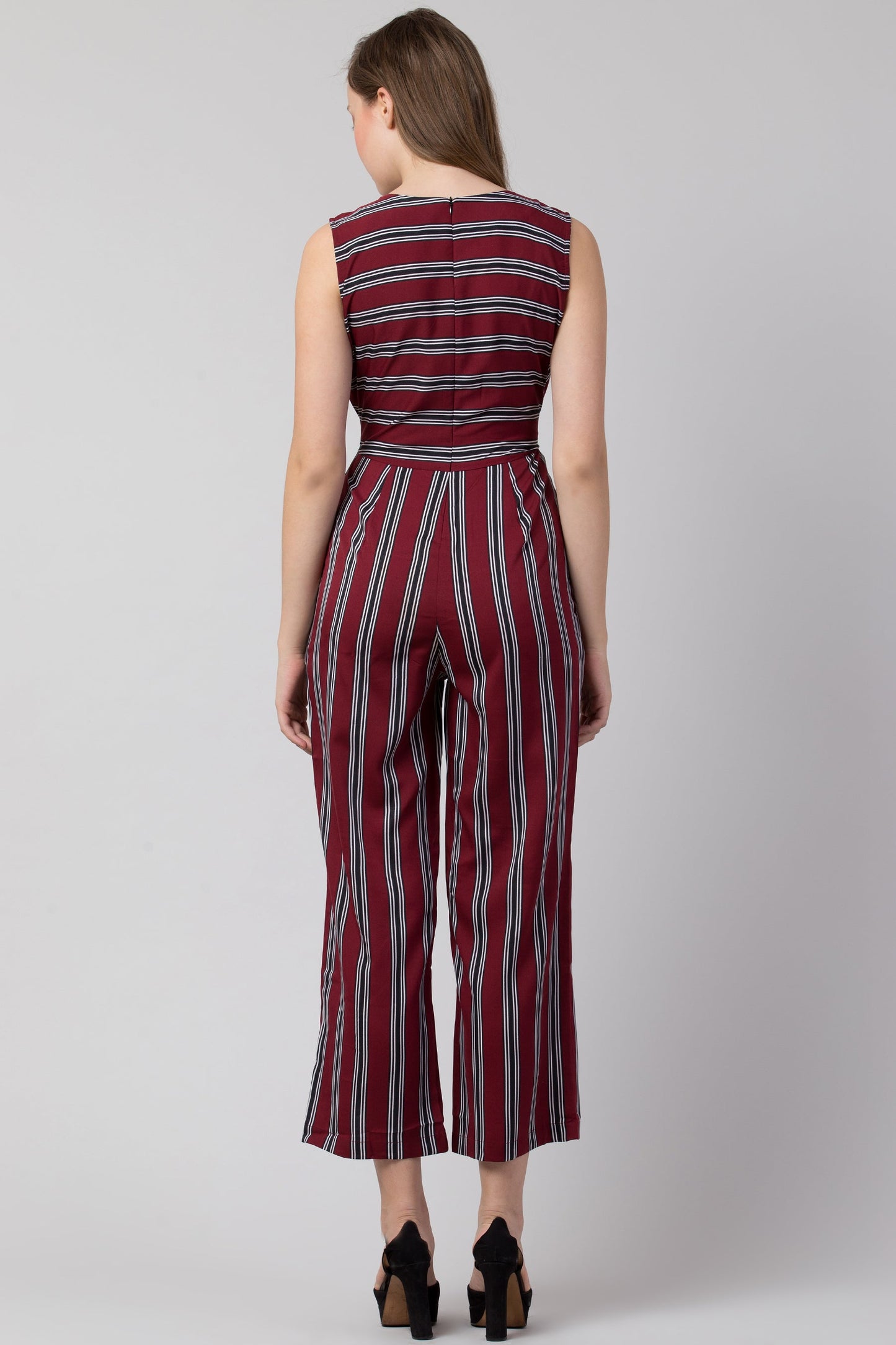 Maroon Striped Jumpsuit