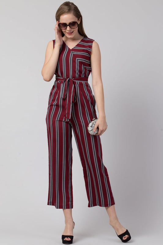 Maroon Striped Jumpsuit