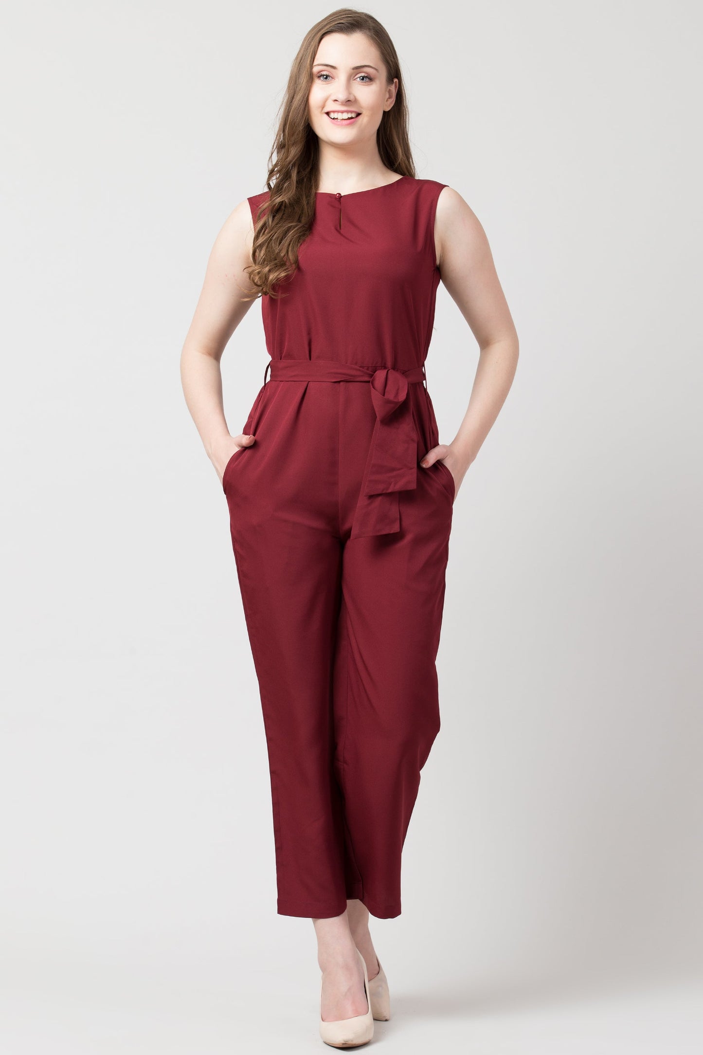 Women Maroon Solid Jumpsuit