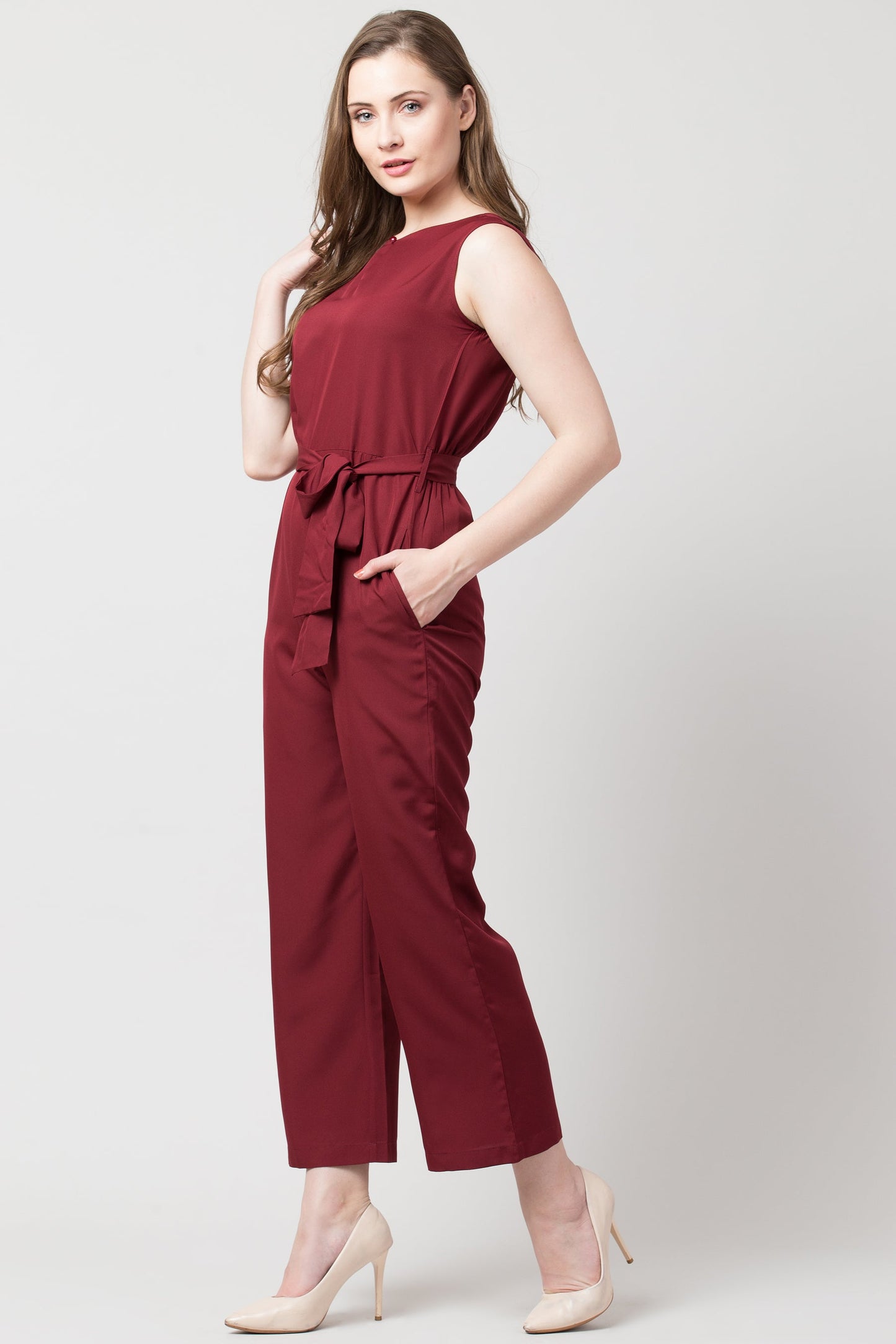 Women Maroon Solid Jumpsuit