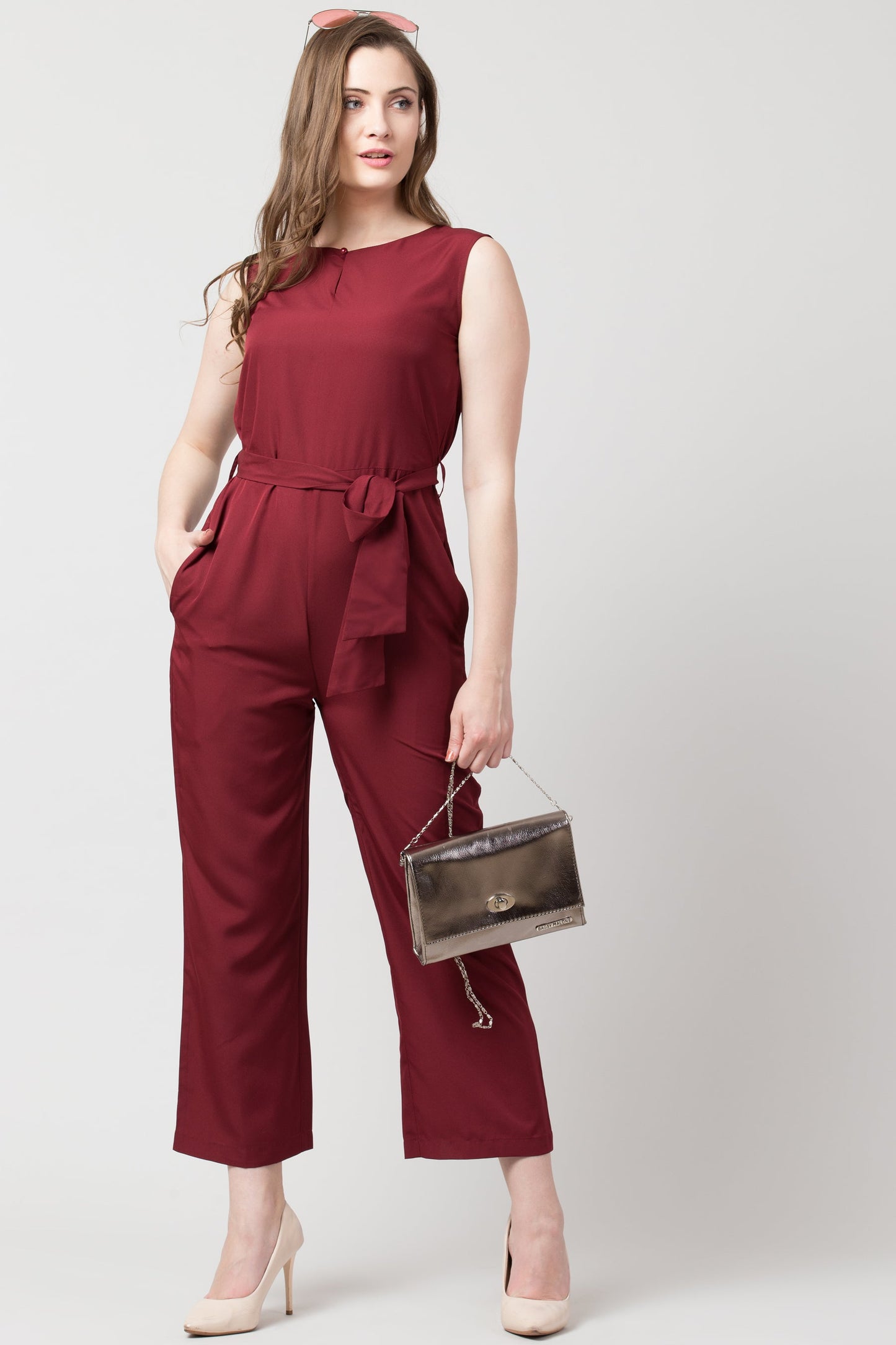 Women Maroon Solid Jumpsuit