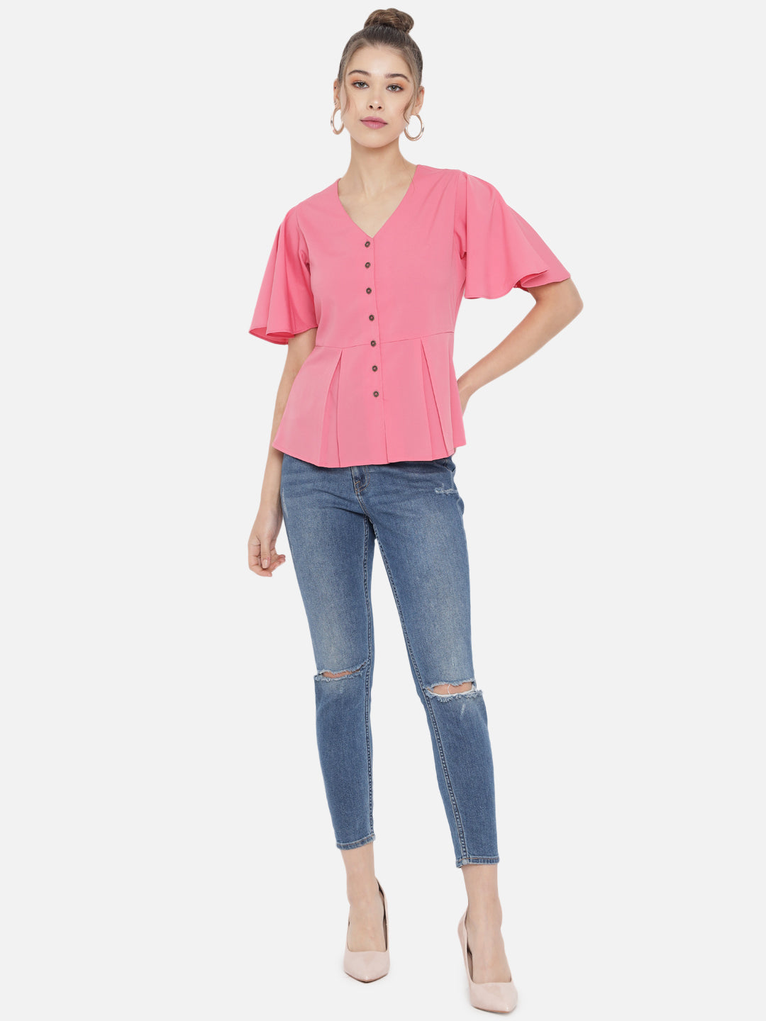 Pink Crepe Peplum Top