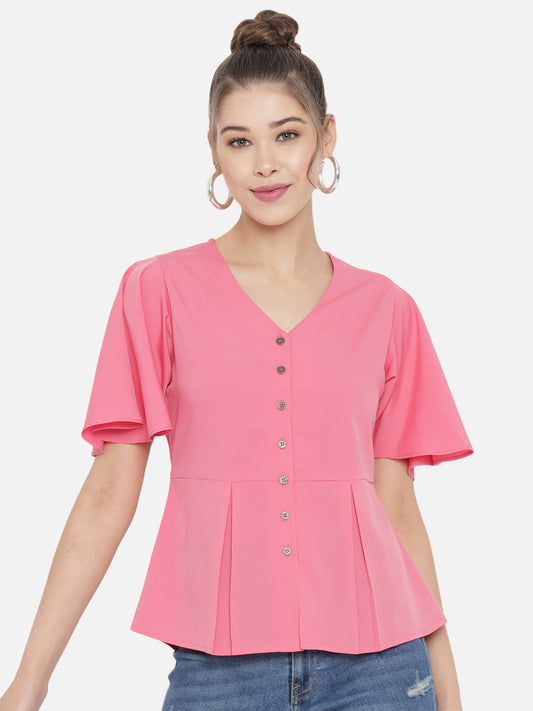 Pink Crepe Peplum Top