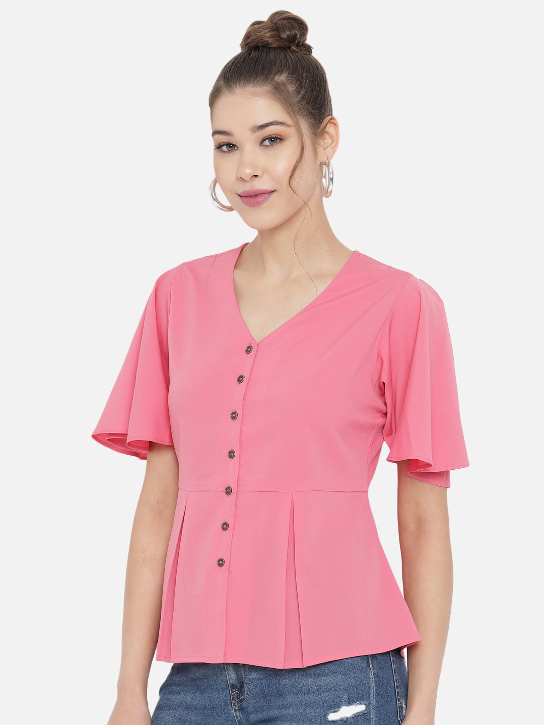 Pink Crepe Peplum Top