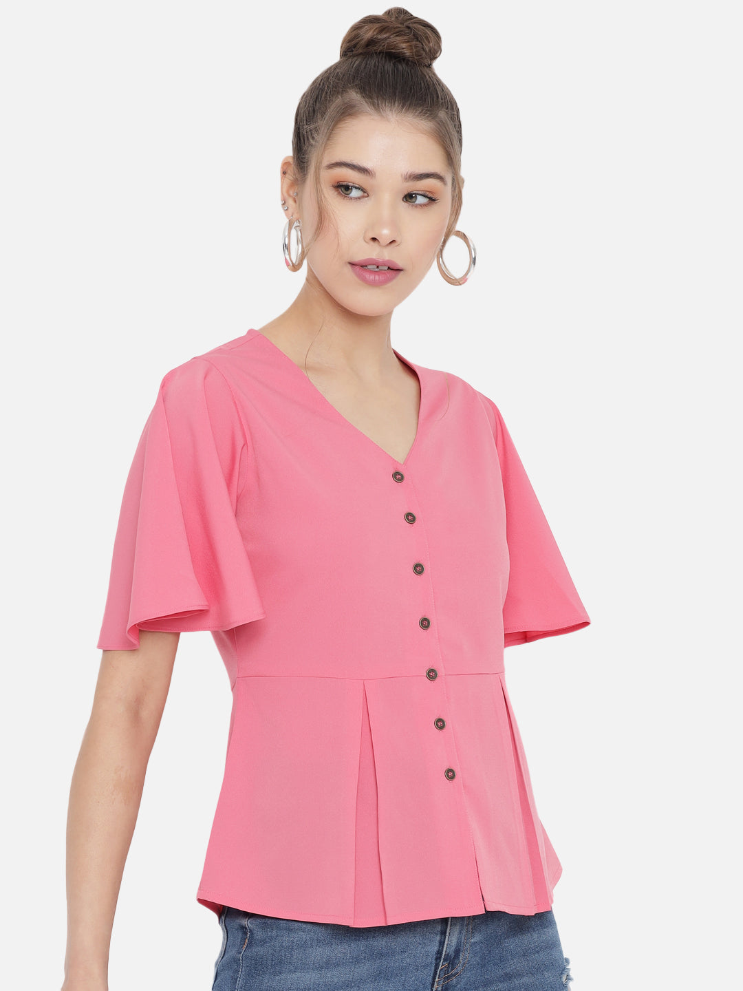 Pink Crepe Peplum Top