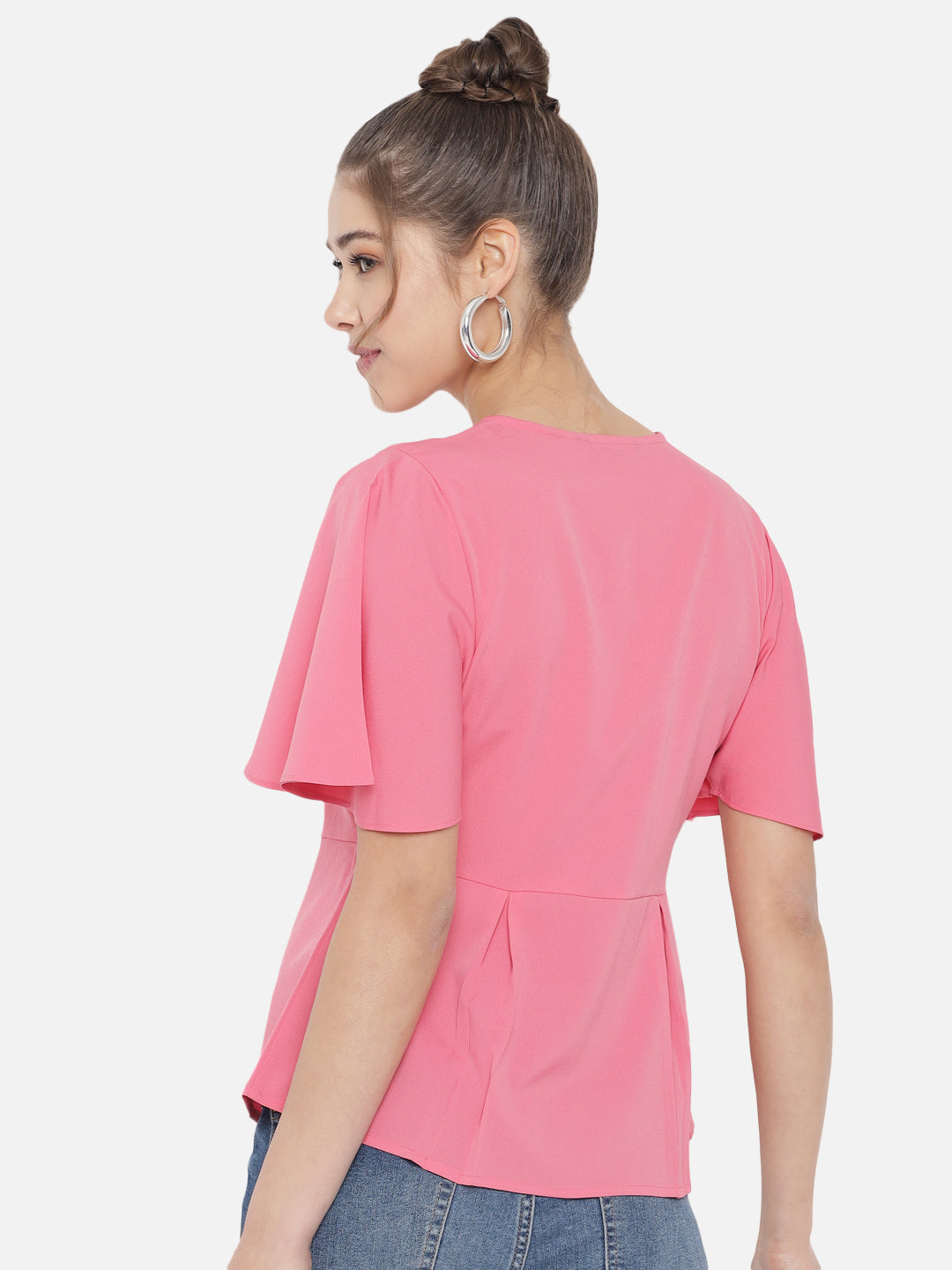 Pink Crepe Peplum Top