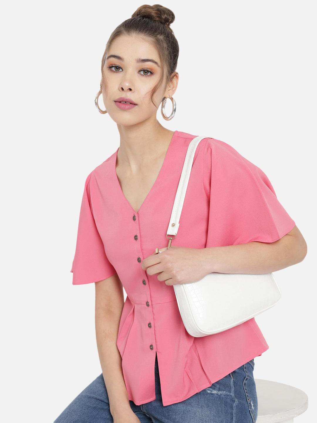 Pink Crepe Peplum Top