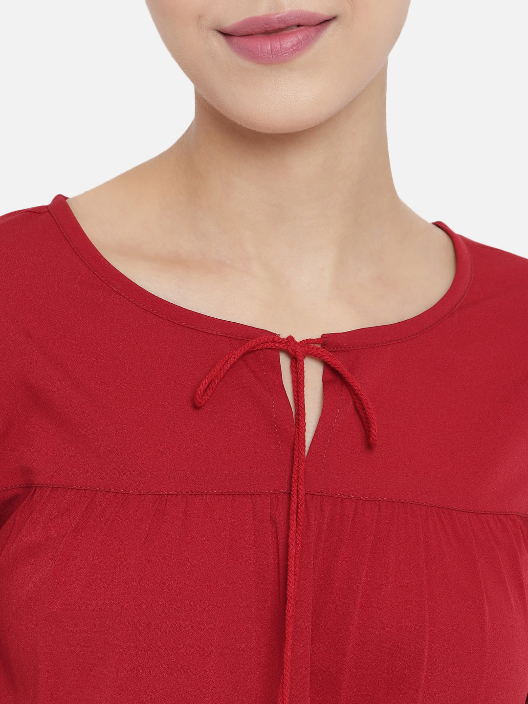 Maroon Tie-Up Neck Crepe Top