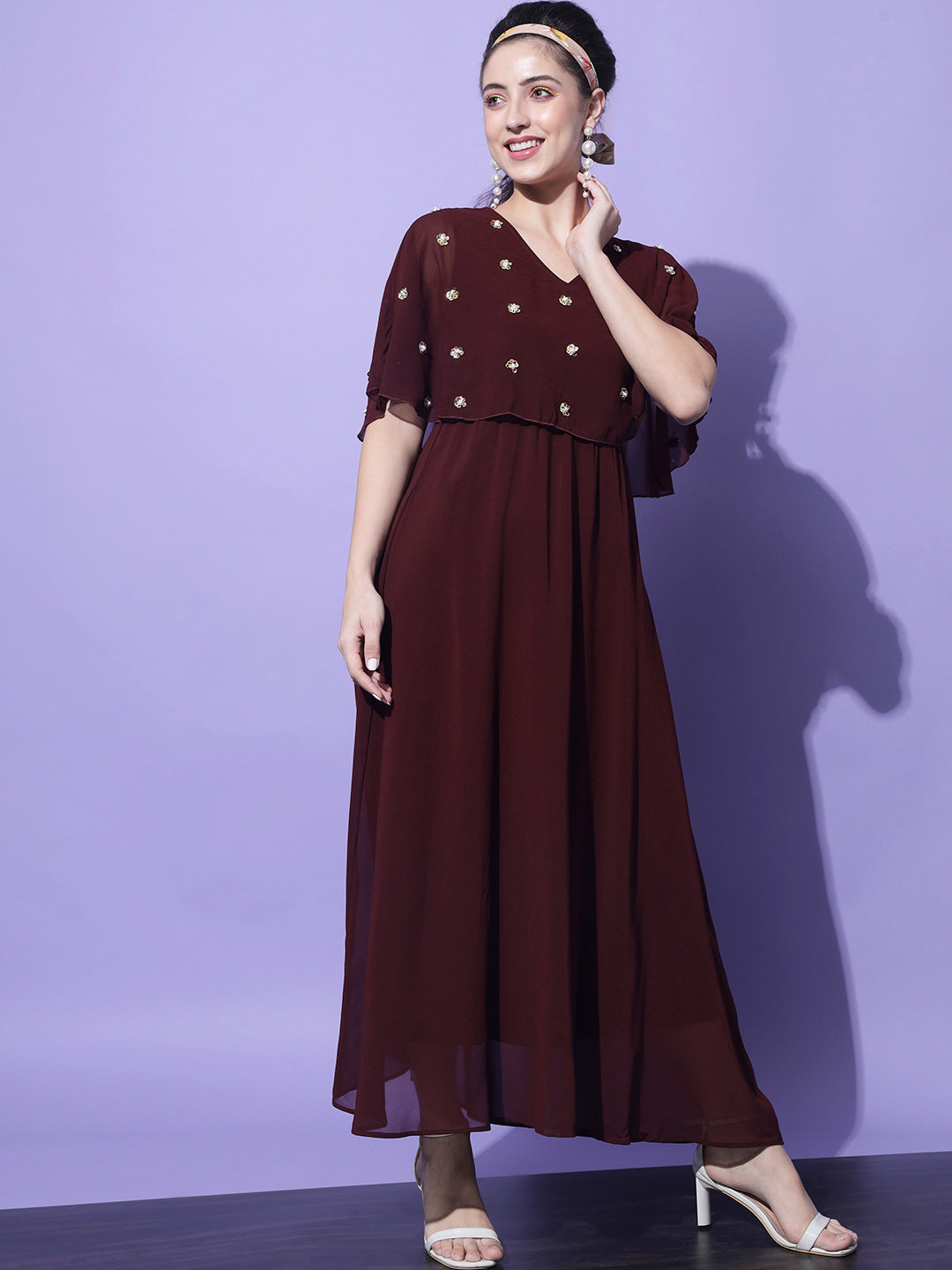 Brown Georgette Maxi Dress